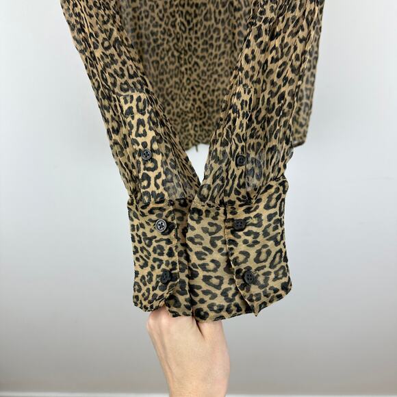 J.Crew Sheer Leopard Print Shirt Crinkle Chiffon Cupro Blouse Brown US 4 NWT - Picture 11 of 11